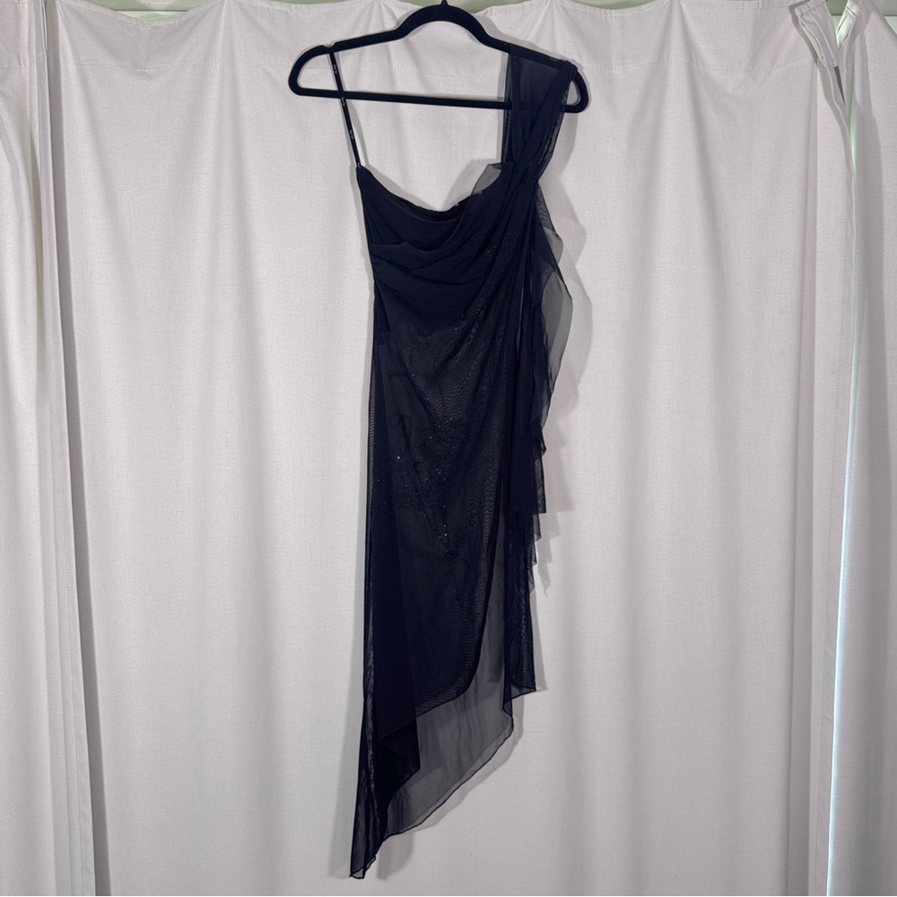 Kitty Black Whimsy One-Shoulder Asymetrical Beaded Top